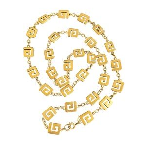 Vintage Trifari Necklace Gold Tone G Monogram Greek Key Chunky Chain 36"